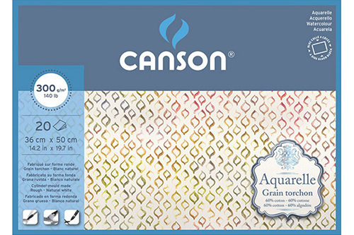 Aquarelle Canson 300 g/m² Blocco per acquerelli 20 fogli grana grossa 36 x 50 cm 