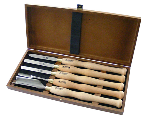 Set completo di 5 utensili per tornitura in scatola di legno